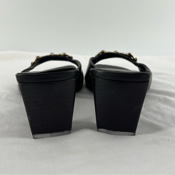 Ann Taylor Loft Black Leather Open-toe Slide Sandals Horse Bit Buckle Women’s 8 - Picture 4 of 5